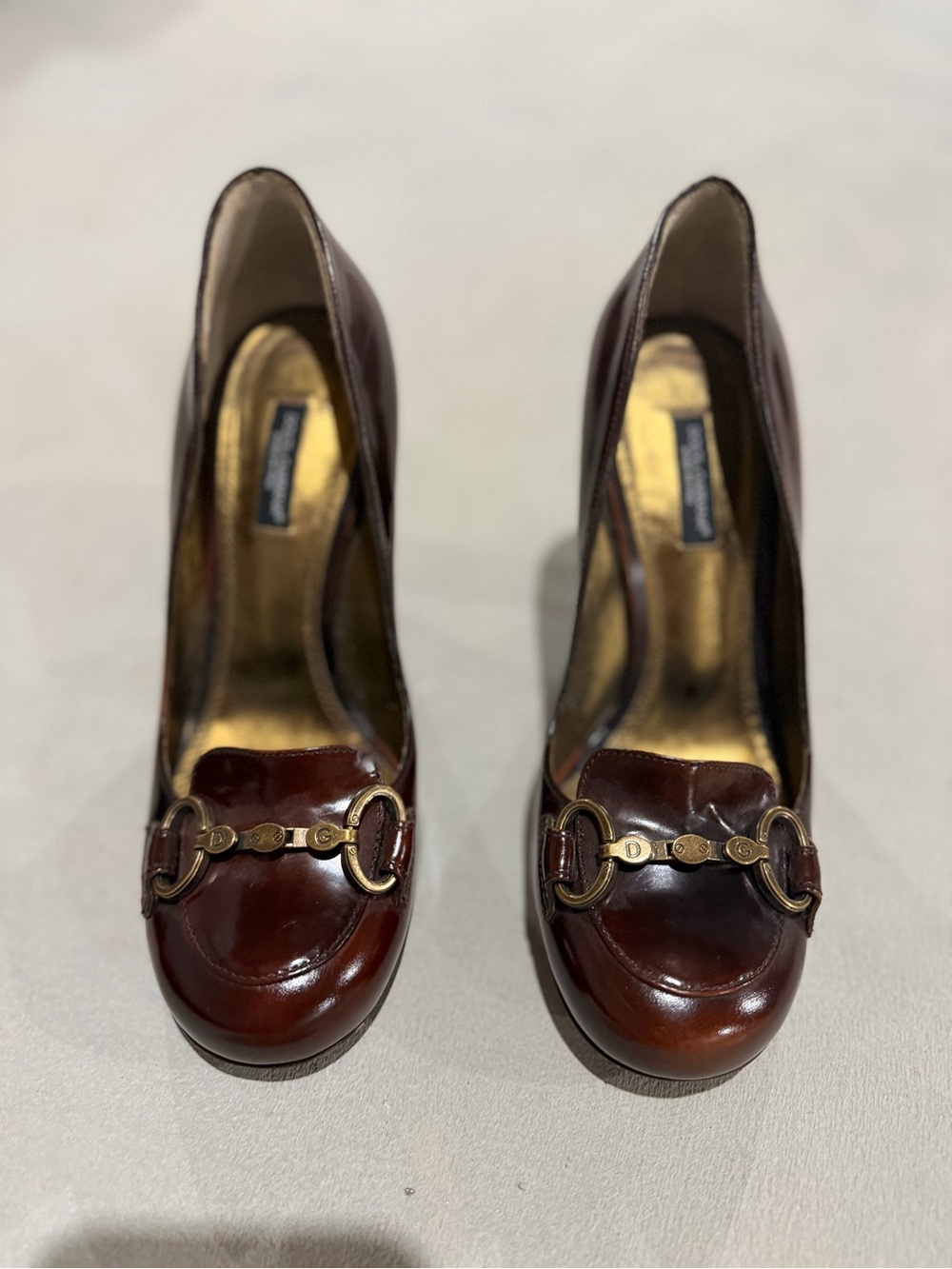 Dolce & Gabbana Burgundy Leather Heels with Gold Hardware